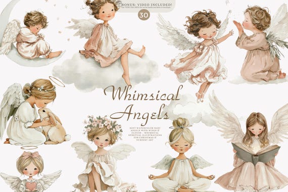 watercolor angel clipart png, whimsical baby angel illustration, nursery spiritual art, christmas angel watercolor design for holiday decor