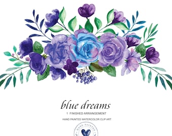 watercolor blue purple roses clipart - floral clipart - wedding clipart - commercial use clipart -floral arrangement clipart -premade design