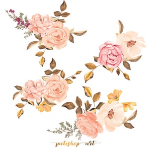 Blush and Gold Flower Clipart Watercolor Blush Pink Roses - Etsy