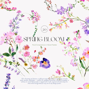 Frühlingsblüte - Aquarell Clipart - Blumenbündel - png Illustration - Pastellblumen - botanisches Set - Blumendesign - Hochzeitsgraphik