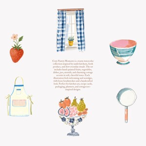 akvarell kök clipart set, mysiga skafferiillustrationer, element i stugkök, fruktburkar och fat, bondgårdskök i akvarell bild 3