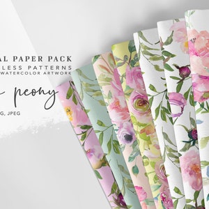 Pink Pfingstrose, Nahtloses Muster, Sammlung wiederholbar, Scrapbook Papier, digitaler Hintergrund, druckbares Papier Set, Aquarell Floral Design