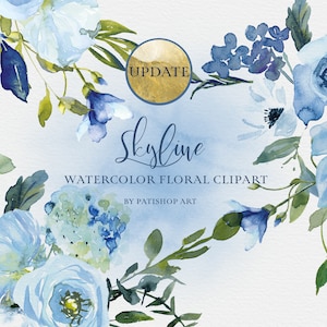 stoffige blauwe aquarel bloemen clipart - hortensia clipart - blauwe rozen clipart - handgeschilderde boeket clipart - premade boeket - bruiloft png
