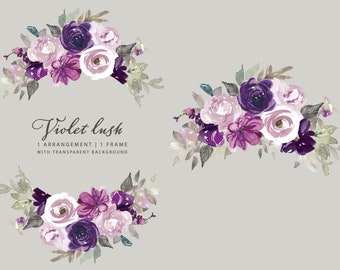 violet florals - purple peonies - floral clipart - wedding decor - watercolor roses - single frame - lush arrangement - scrapbooking element