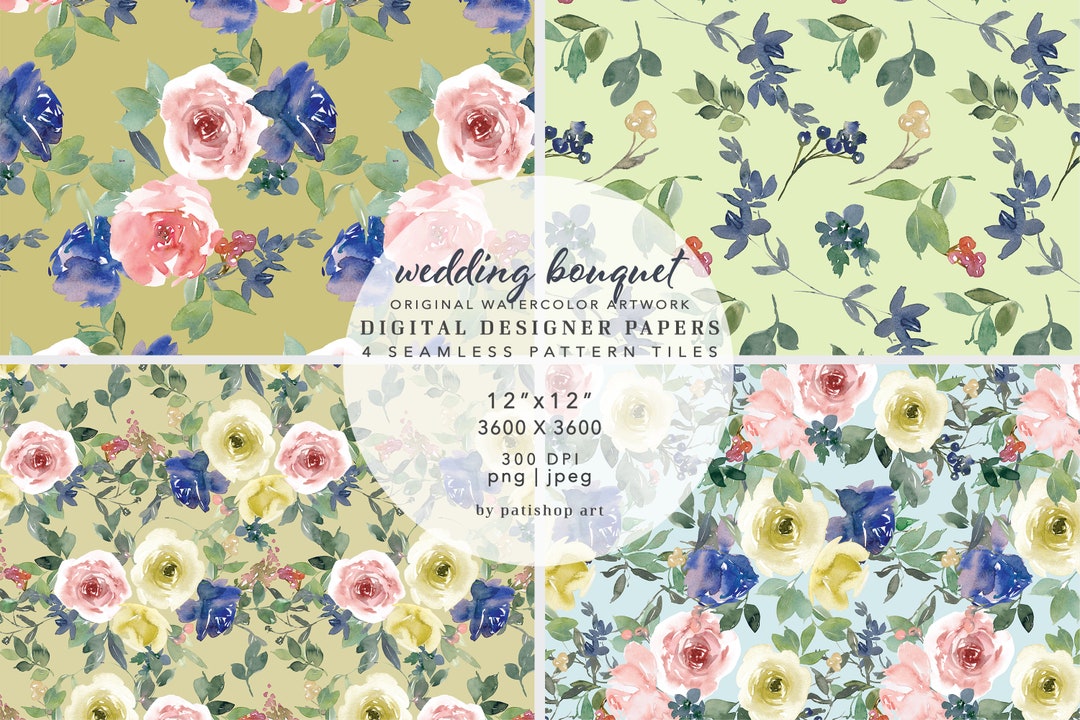 Wedding Bouquet Watercolor Rose Digital Paper Scrapbook - Etsy