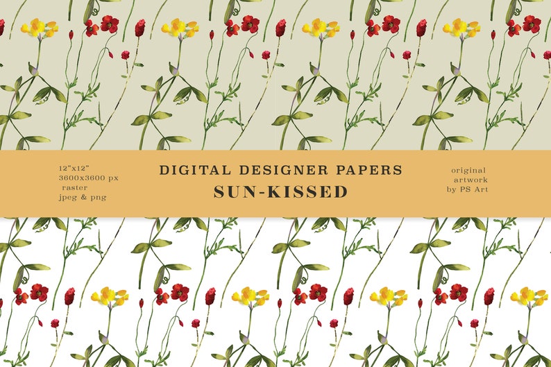 Watercolor Meadow Flowers Digital Papers, Scrapbook Papers, Seamless ...