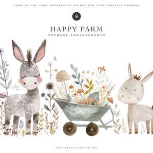 Bundle de cliparts aquarelle animaux de la ferme clipart chambre d'enfant oie png clipart souris mignonne clipart vaches mignonnes ensemble d'animaux de la ferme poulet image 3