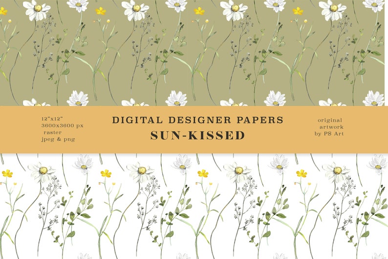 Watercolor Meadow Flowers Digital Papers, Scrapbook Papers, Seamless ...