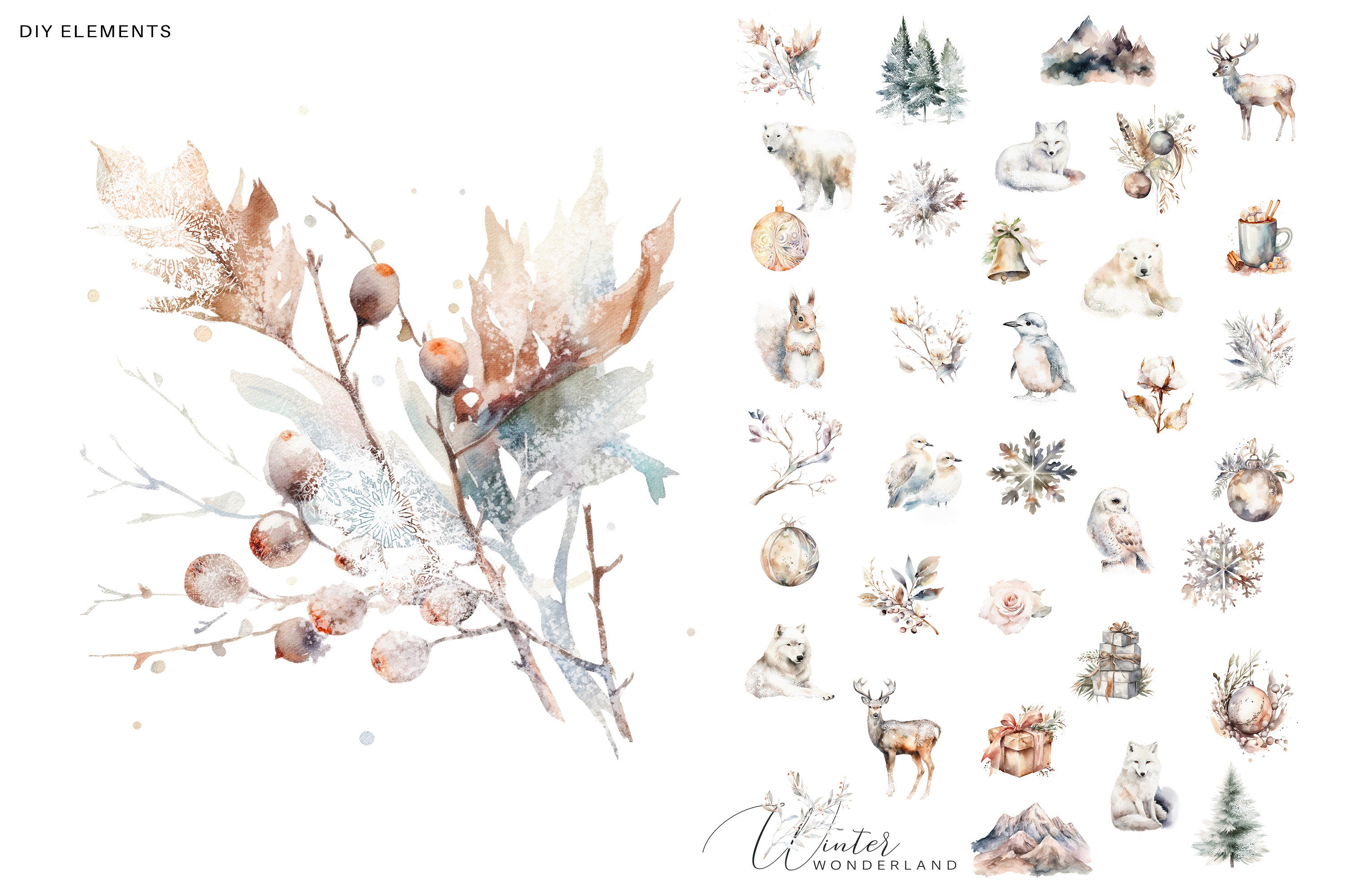 Evergreen Clipart - Watercolor Christmas - Winter Woodland Set ...