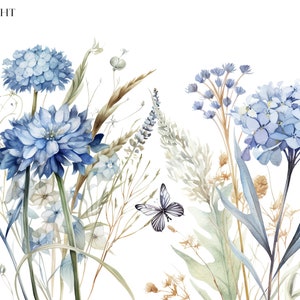 hellblaue Blumen Clipart - Wiesenblumen - Aquarell Blumen Clipart - Blaue Wildblumen Clipart - Wiesenblumen