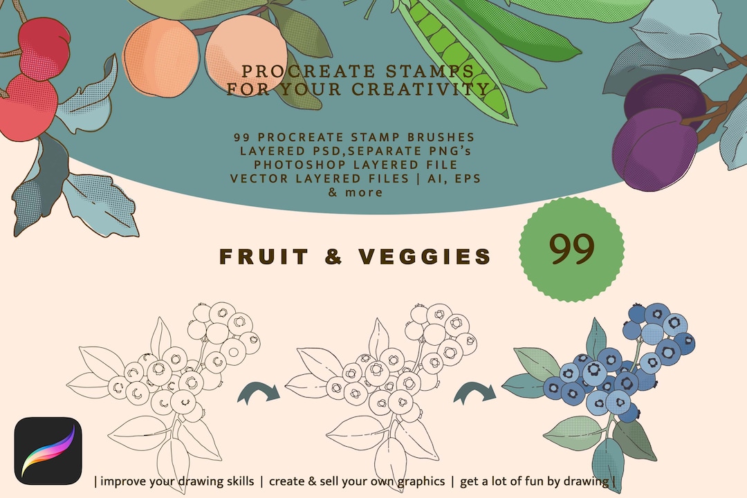 Fruit & Veggies- Procreate Brushes - Garden Brush Kit Fruit Stamps ...