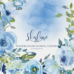hortênsias azuis - clipart de rosas - elementos florais - buquês de casamento - clipart de aquarela - casamento moderno - design de casamento - uso comercial