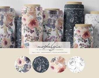 Papéis digitais florais em aquarela com tons de rosa, papel para scrapbook, padrão sem costura, papel para decoração de casamentos, design de superfície, design de tecido, PNG