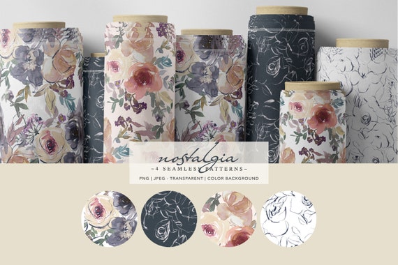 Watercolor Blush Floral Digital Papers, Scrapbook Paper, Seamless Pattern, Wedding Designer Paper, Surface Design, Fabric Design, PNG