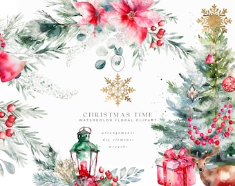 Christmas clipart - watercolor Christmas tree - Christmas decor - woodland clipart - holiday season - holiday clipart - deer clipart png