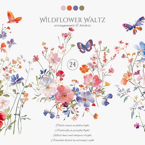 Wildblumen Clipart - Blumen Illustration - Aquarell Blumen - Botanische Kunstwerk - Hochzeit Blumen - Pastell Blumen - Boho Wiesenblumen