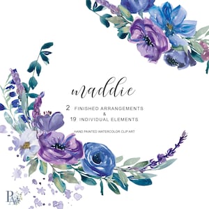 aquarelle fleurs violettes clipart - clipart floral bleu fleurs de mariage clip art - clipart bouquet floral - décor de mariage - fabrication de cartes png
