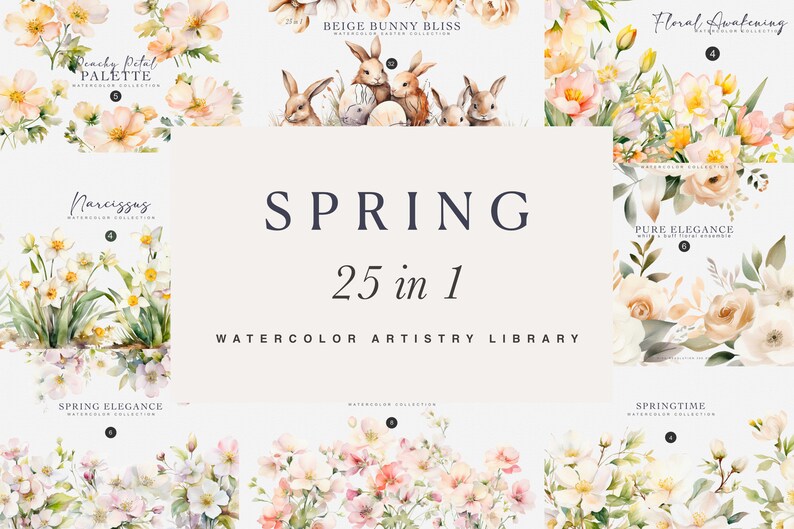 Spring Flowers Clipart Bundle - Floral Clipart Bundle - Watercolor ...