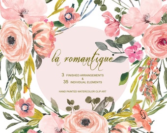 watercolor romantic flowers clipart  - watercolor pink florals png - wedding decor - wedding clipart - stickers clipart - rose peony clipart