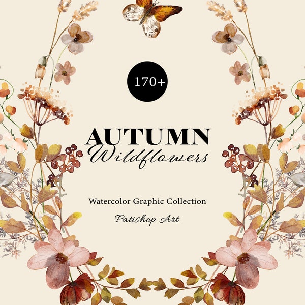 autumn wildflowers clipart collection - meadow flowers - watercolor wildflowers - diy elements meadow flowers -  wedding clipart - fall png