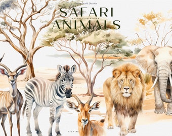 watercolor safari animals clipart - watercolor clipart - safari clipart - stickers clipart - scrapbooking clipart -zebra lion gazelle png