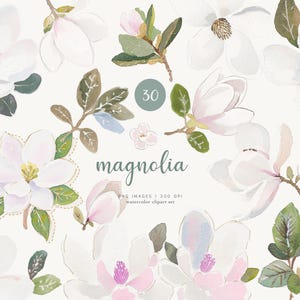 Aquarell Magnolien - florale Elemente - Pastell Blumen - Hochzeit Clipart - elegante Akzente - romantische Blüten - DIY Projekte - künstlerische png