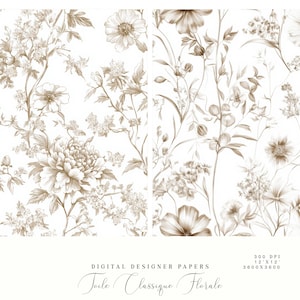 May include: A digital paper pack with a floral design in brown tones. The text "Toile Classique Florale" is at the bottom of the image.