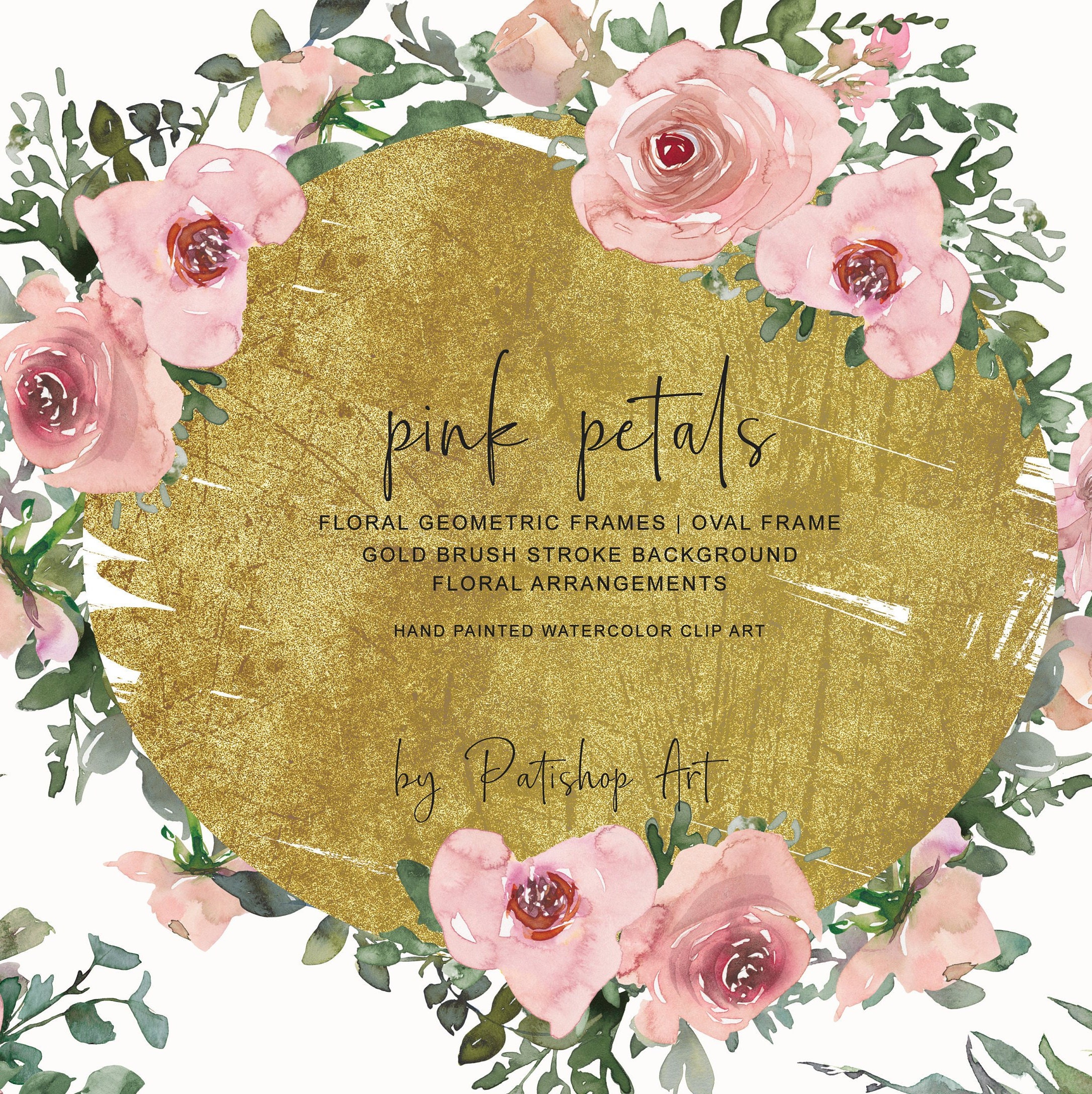 Pink Petals Watercolor Pink Gold Floral Frame Collection Etsy