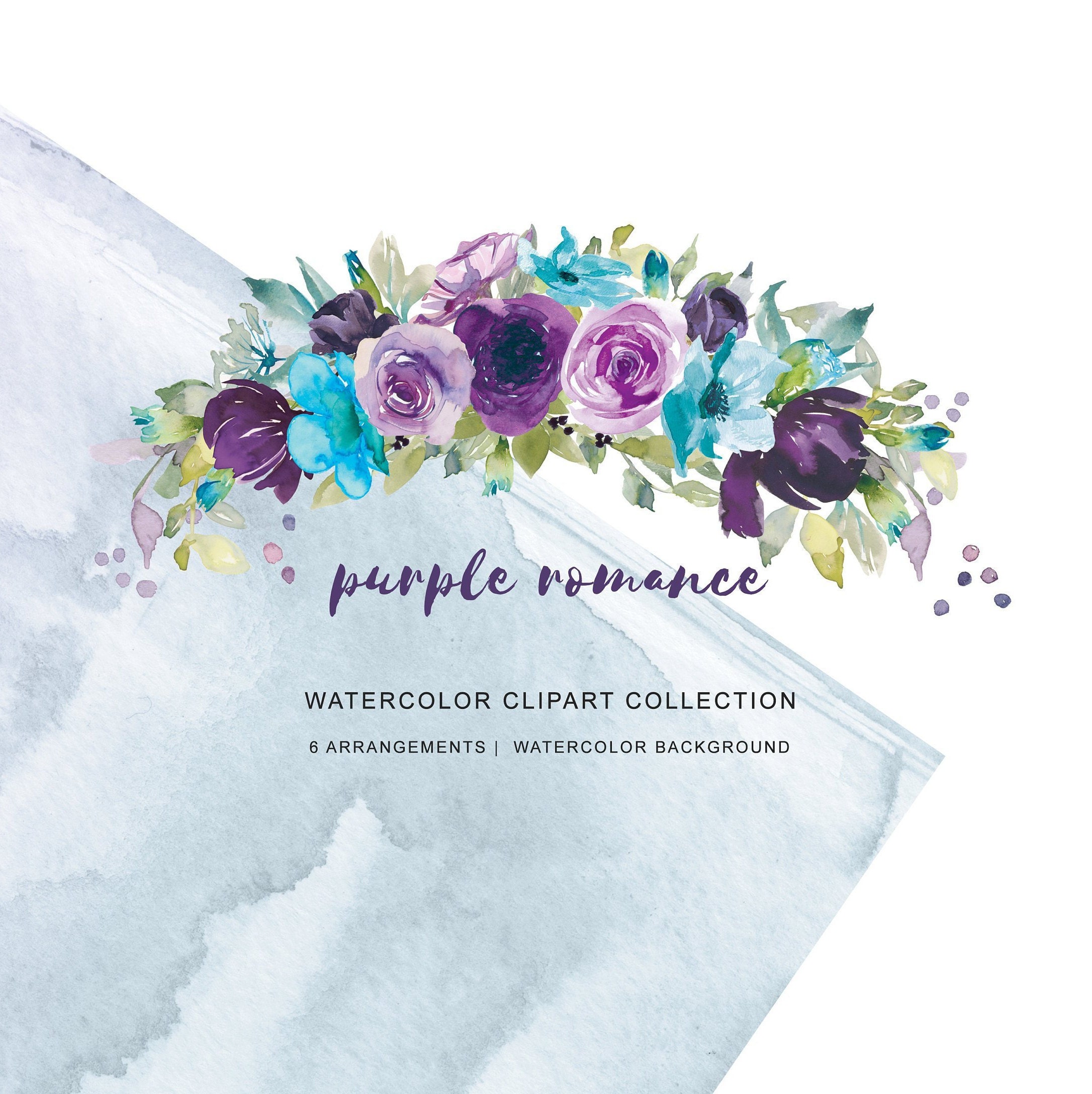 Purple Lilac Turquoise Blue Flowers Clipart Watercolor Peonies Etsy