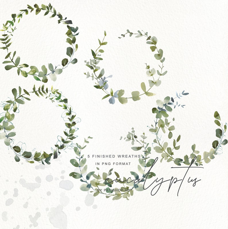 Eucalyptus Watercolor Clipart - Watercolor Greenery Wreath - Green ...