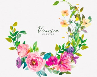 corona floral de acuarela - corona de primavera - clipart de corona - corona de verano - clipart de boda - decoración del hogar - corona de rosa png - imágenes prediseñadas prefabricadas