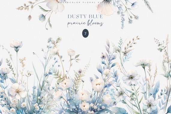 watercolor wildflower clipart - blue flowers clipart - watercolor meadow flowers - dusty blue floral clipart - premade clipart - wedding png