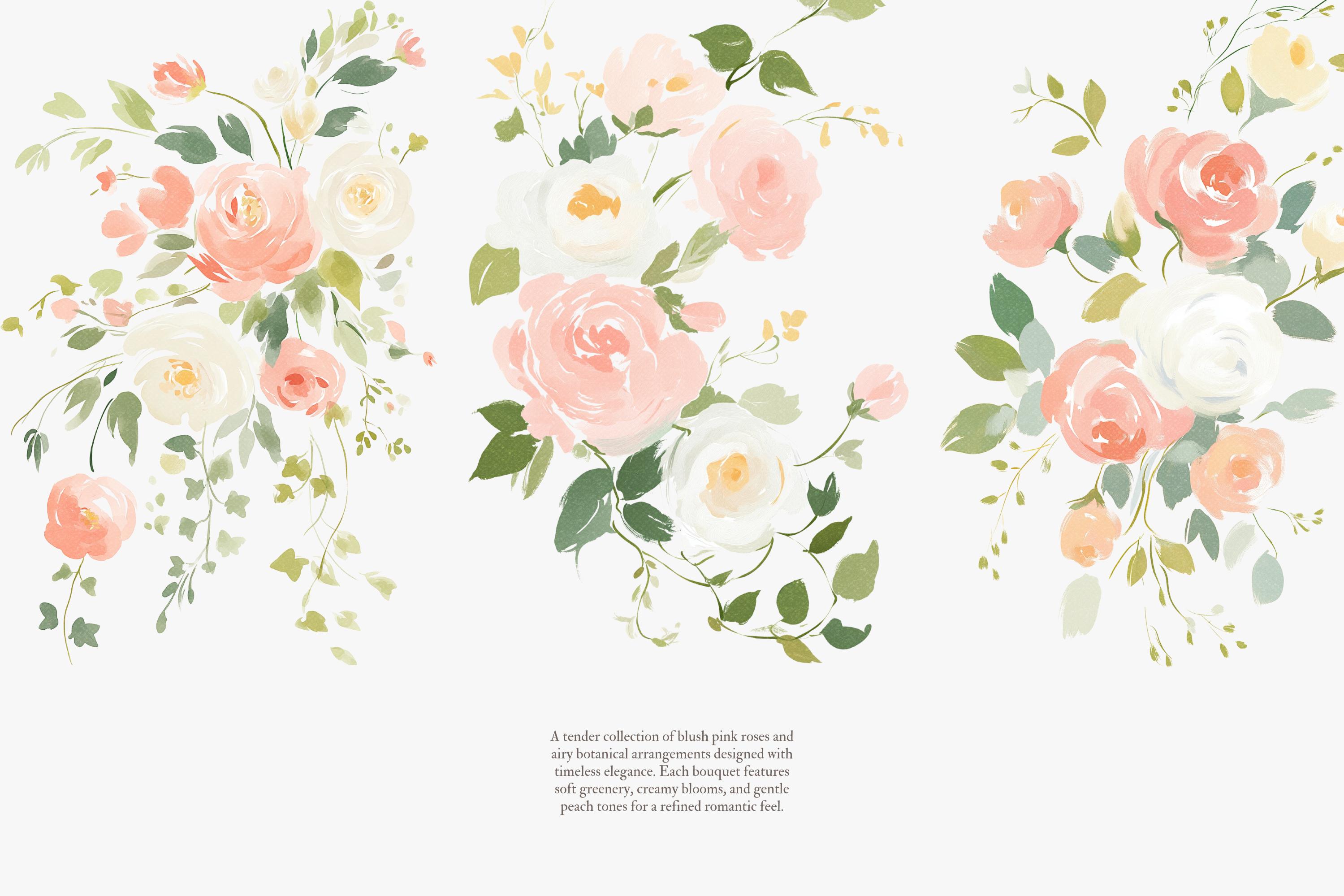 Watercolor Blush Rose Clipart Set, Romantic Wedding Bouquet Png Bundle ...