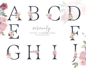 watercolor floral alphabet - embellished letters - numbers clipart - wedding alphabet - wedding clipart - nursery decor - wedding monogram