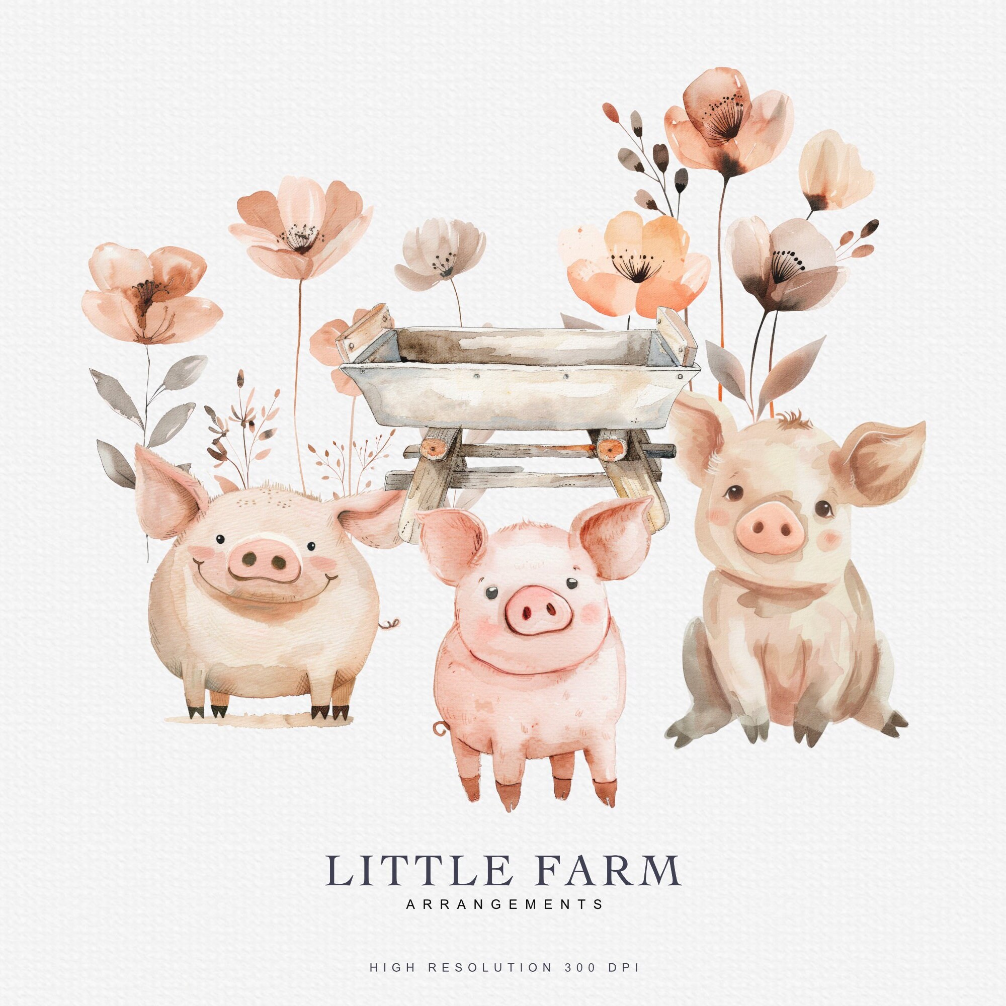 Huge Watercolor Farm Animal Clipart Bundle, Nursery Animals Set With ...
