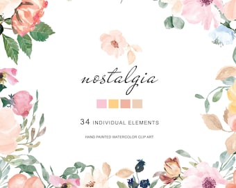 watercolor floral clipart - blush pink florals clipart - delicate flowers - summer flowers clipart - dainty flowers - wedding clipart png
