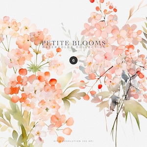 watercolor pink flower clipart - summer flowers - wedding foliage - tiny flowers png - wedding invite design -premade clipart -petite blooms