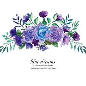 aquarel blauw paarse rozen clipart - bloemen clipart - bruiloft clipart - commercieel gebruik clipart - bloemstuk clipart - premade ontwerp