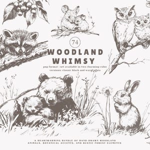 bos clipart - bos dieren - rustieke illustratie - botanische schets - vintage tekening - inkt dieren - boshuwelijk - bos clipart