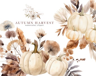 watercolor premade clipart - autumn clipart - autumnal berries clipart - watercolor fall clipart -  pumpkin wreaths wedding decor png