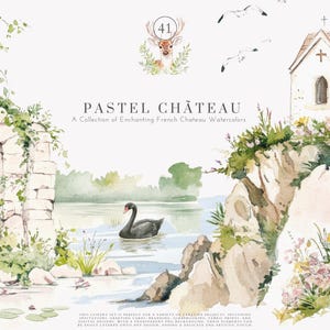 aquarel clipart – vintage illustratie – kasteeldecor – sprookjeslandschap – botanische elementen – rustiek landschap – kasteelkunst, png