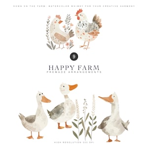 Bundle de cliparts aquarelle animaux de la ferme clipart chambre d'enfant oie png clipart souris mignonne clipart vaches mignonnes ensemble d'animaux de la ferme poulet image 5