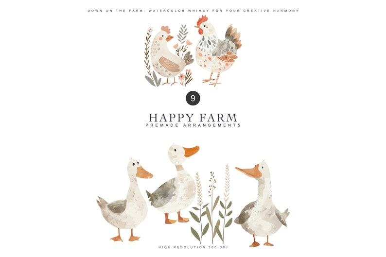 Bundle de cliparts aquarelle animaux de la ferme clipart chambre d'enfant oie png clipart souris mignonne clipart vaches mignonnes ensemble d'animaux de la ferme poulet image 5