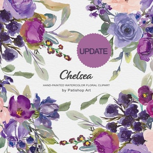 clipart floral em aquarela - flores roxas - flores em aquarela blush - buquê de casamento - clipart de flores cor de rosa - clipart de rosa violeta png