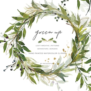 guirlandas de folhas - folhagem verde - vegetação aquarelada - padrões de folhagem - bordas de folhas - convite de casamento - detalhes dourados - designs sem costura