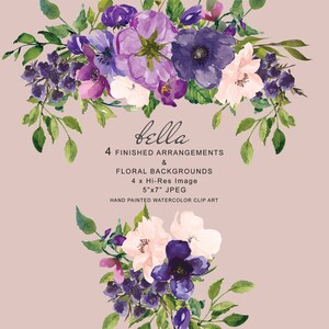 Chelsea Purple Plum And Blush Watercolor Flowers Clipart Etsy