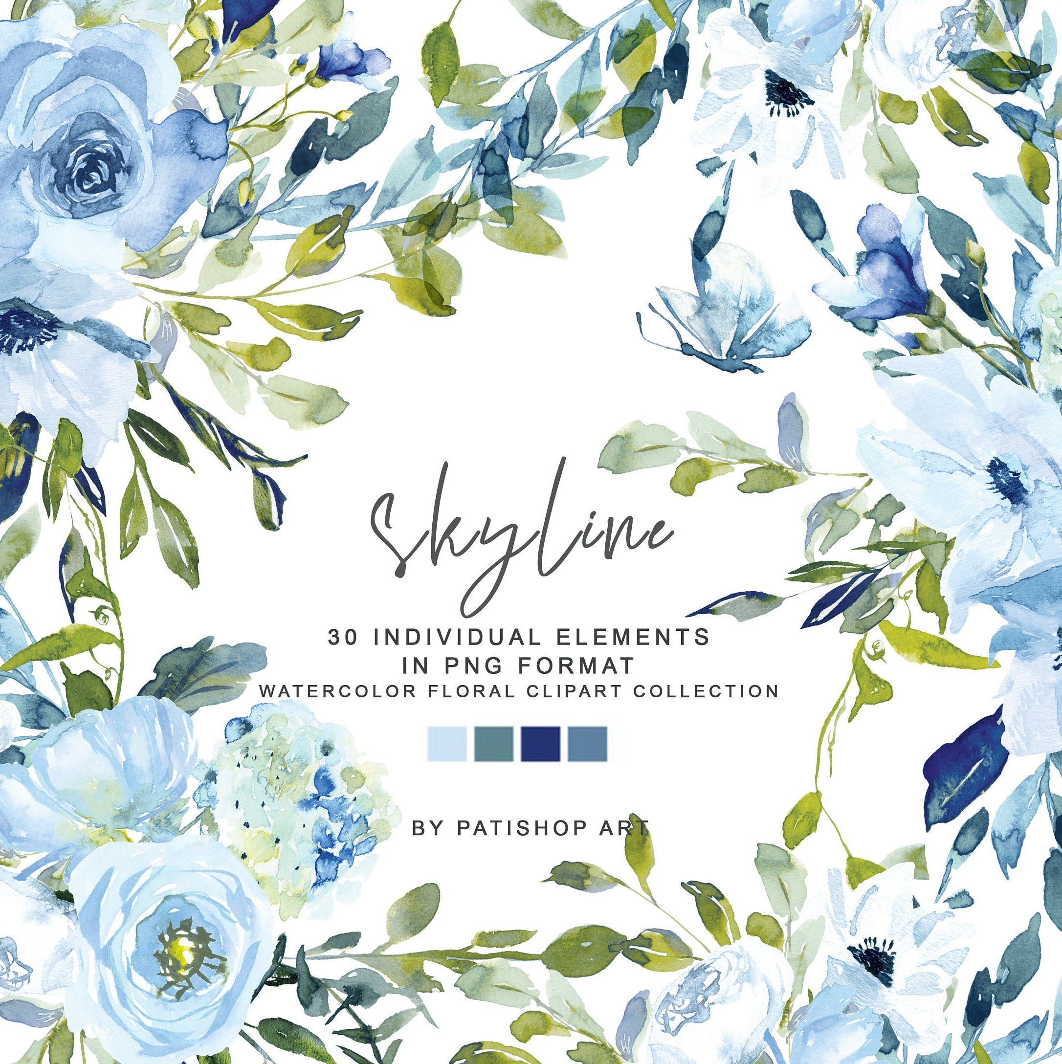 Skyline* Blue Turquoise  Flowers Clipart Hydrangea Roses Flowers Clip…