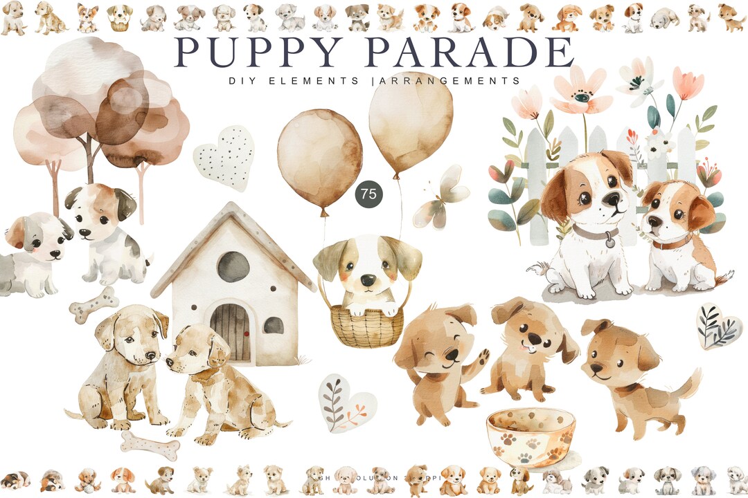 Watercolor Puppy Clipart Bundle - Nursery Clipart - Cute Dog Png - Cute ...