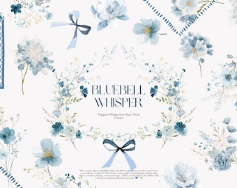 blue floral, watercolor flowers, elegant clipart, flower clipart, floral bouquet, wedding flowers, digital florals, watercolor bouquet,  png
