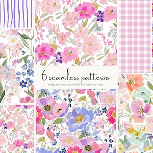 Patrones florales sin costuras de acuarela, repetición de flores silvestres rosas, estampado de ditsy cottagecore, diseño de tela shabby chic, jpeg botánico de primavera